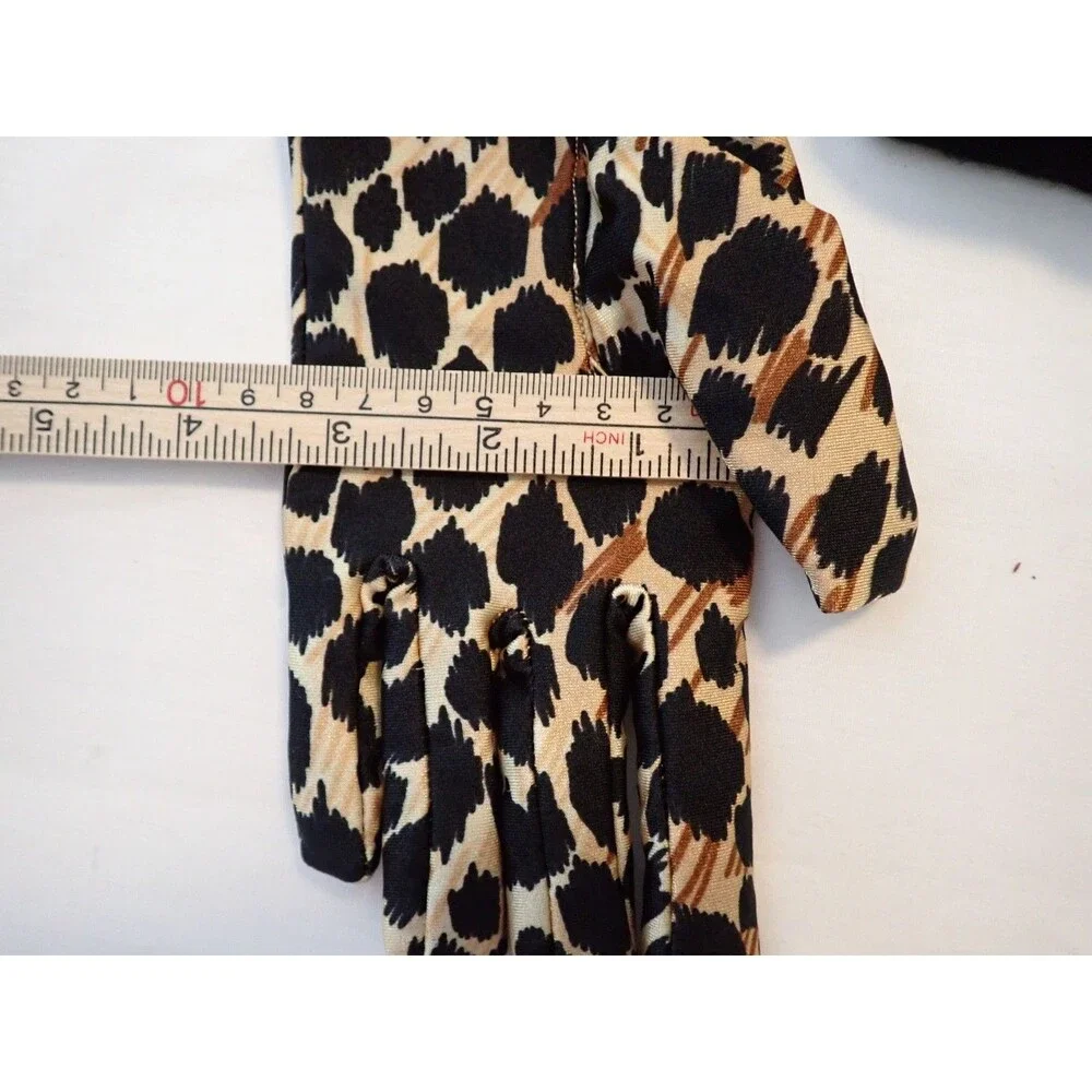 Vintage Gloves Leopard Print Stretch Nylon Spandex Knit Lined WPL 9745 Old Money